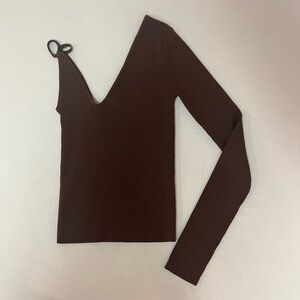 2/$20 - Zara Asymmetrical Brown Sexy Rib Knit Top / Short / S or XS